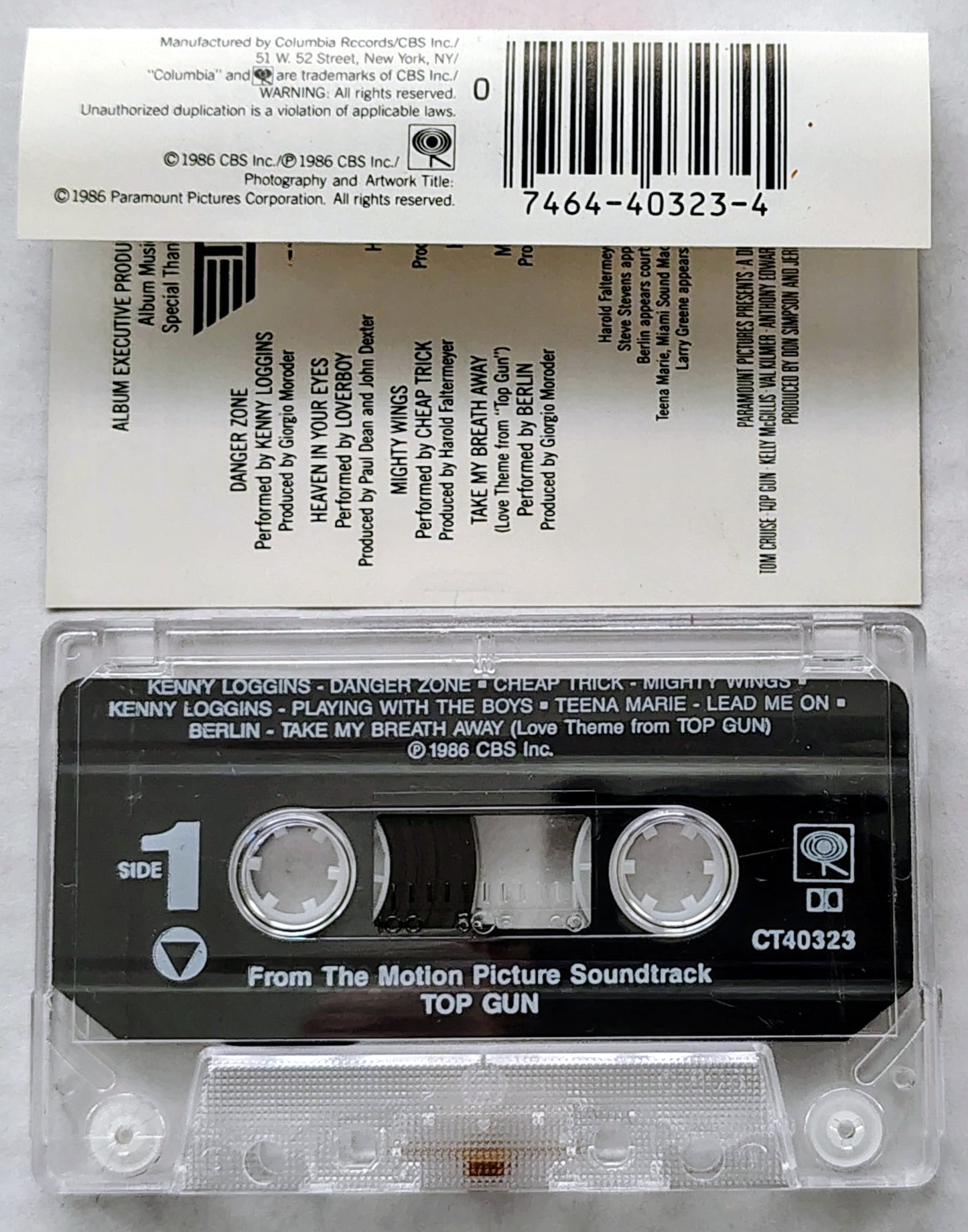 Various Artists - "Top Gun (Original Motion Picture Soundtrack)" - CASSETTE TAPE VG+/VG+