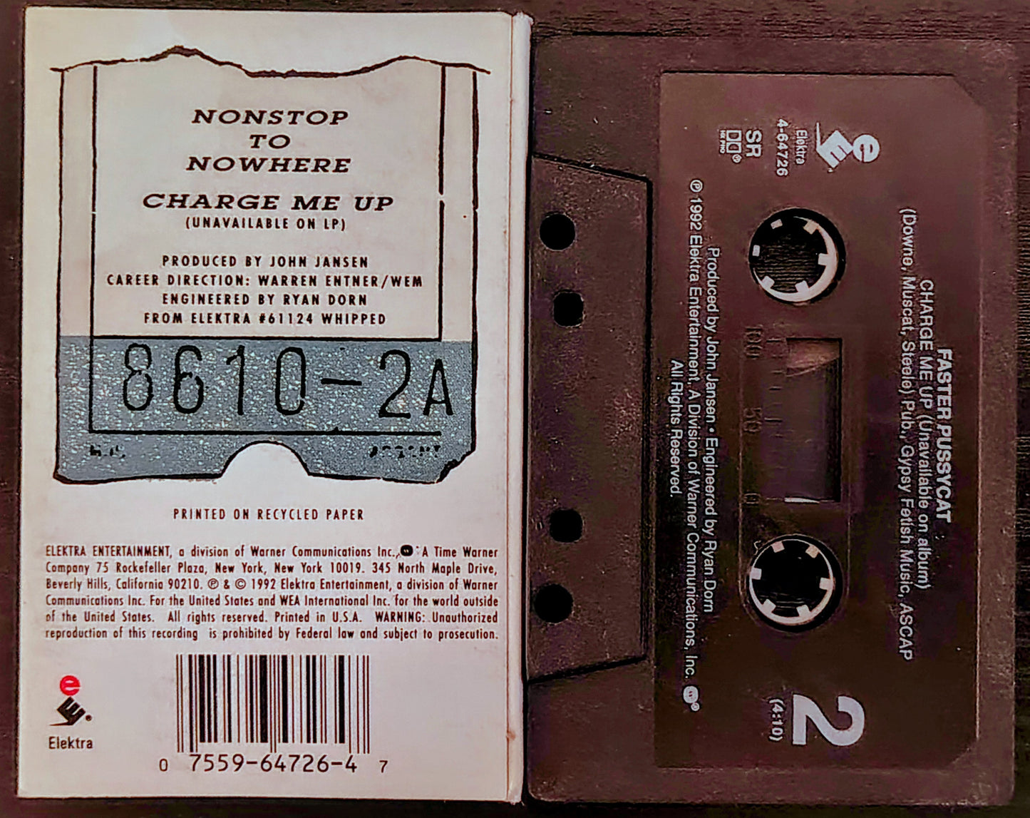 Faster Pussycat - “Nonstop To Nowhere” - CASSETTE TAPE (Single) VG/VG+