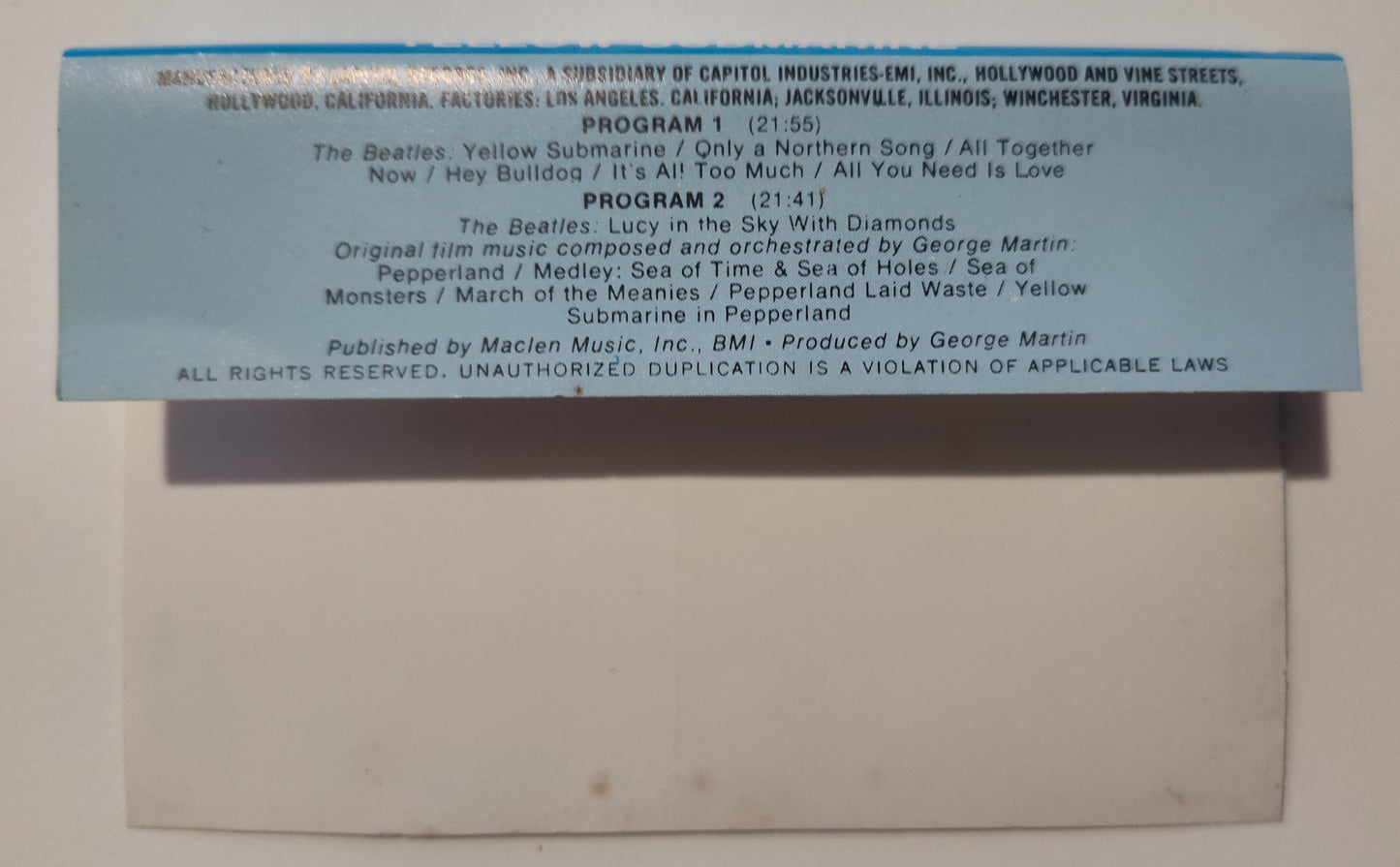 Beatles, The - "Yellow Submarine" - CASSETTE TAPE VG/G+