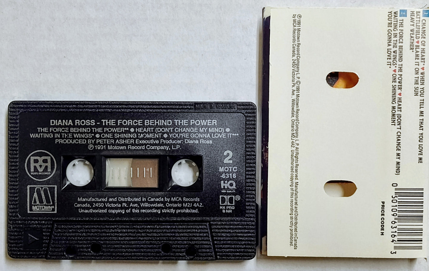 Diana Ross - The Force Behind The Power” - CASSETTE TAPE (Canada; black shell)  VG+/VG+