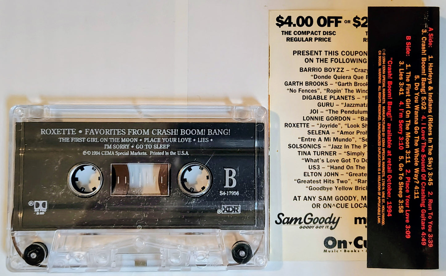 Roxette - “Favorites From Crash! Boom! Bang!” - CASSETTE TAPE VG/VG