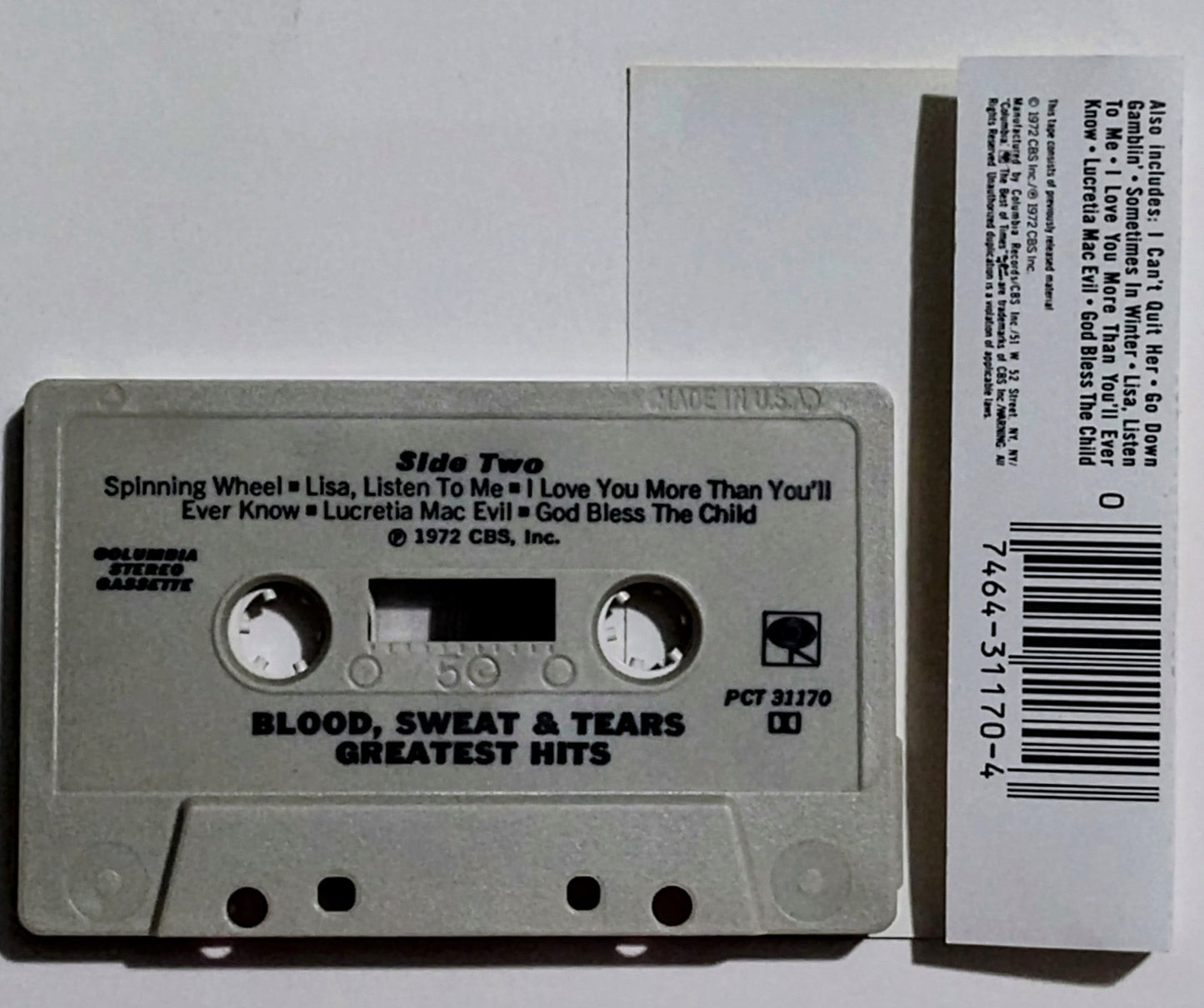 Blood, Sweat and Tears - "Greatest Hits" - CASSETTE TAPE VG+/VG+