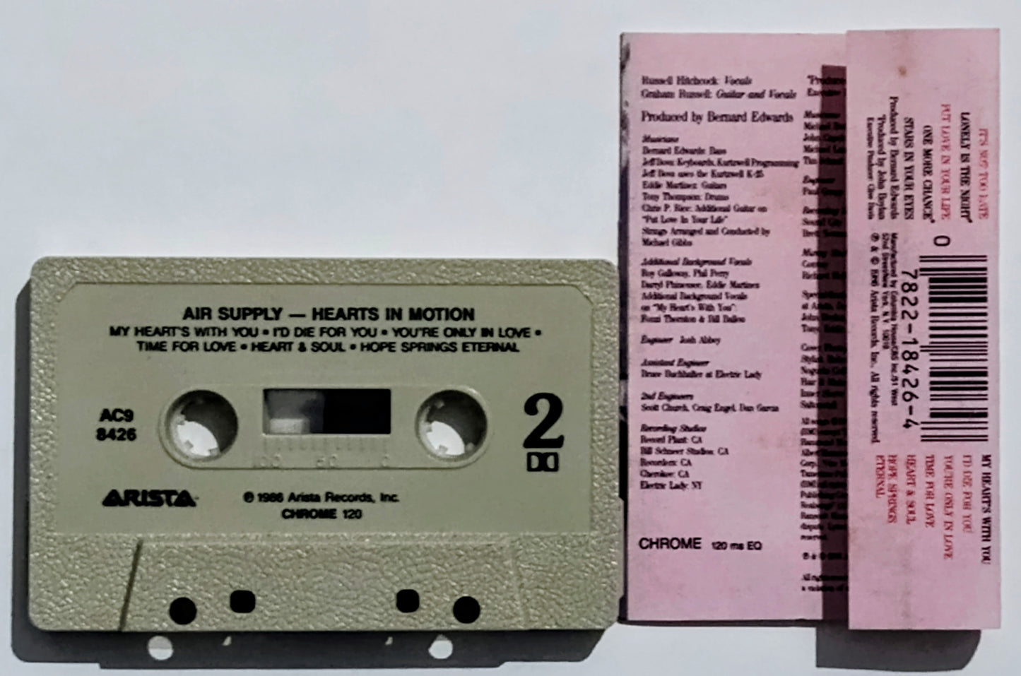 Air Supply - “Hearts In Motion” - CASSETTE TAPE VG+/VG+