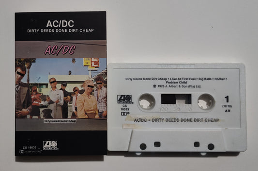 AC/DC - "Dirty Deeds Done Dirt Cheap" - CASSETTE TAPE (AR; DOLBY) VG/VG* (*see notes/photos)