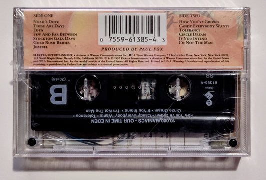 10,000 Maniacs - "Our Time In Eden" - CASSETTE TAPE VG+/M (Sealed w/ hype sticker; cracks on front and back of case)