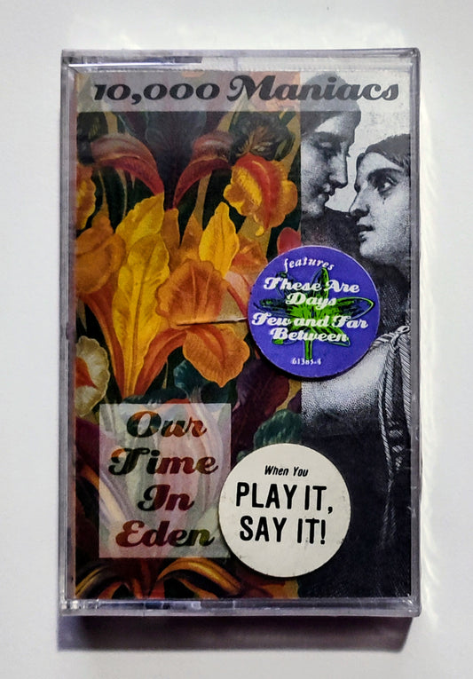 10,000 Maniacs - "Our Time In Eden" - CASSETTE TAPE VG+/M (Sealed w/ hype sticker; cracks on front and back of case)