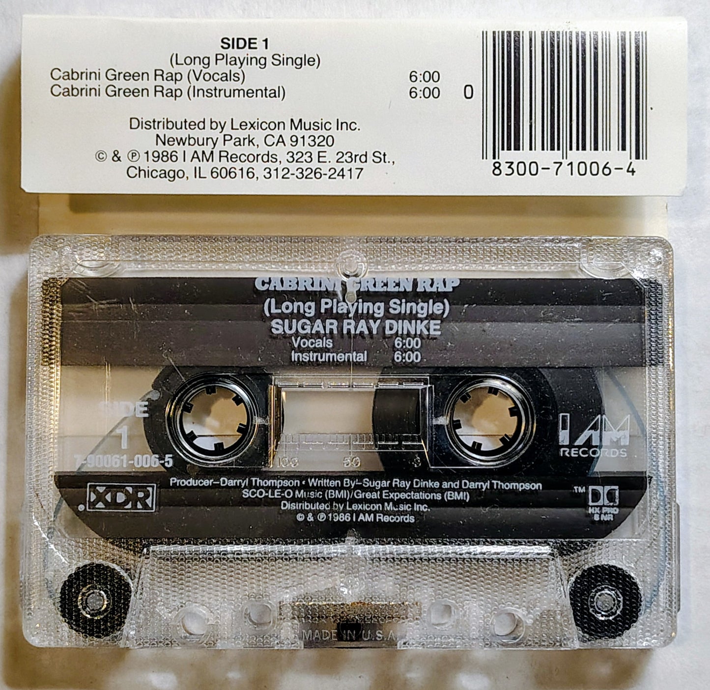 Sugar Ray Dinke - “Cabrini Green Rap” - CASSETTE TAPE (Single) VG/VG *❄️*[Chicago, IL]