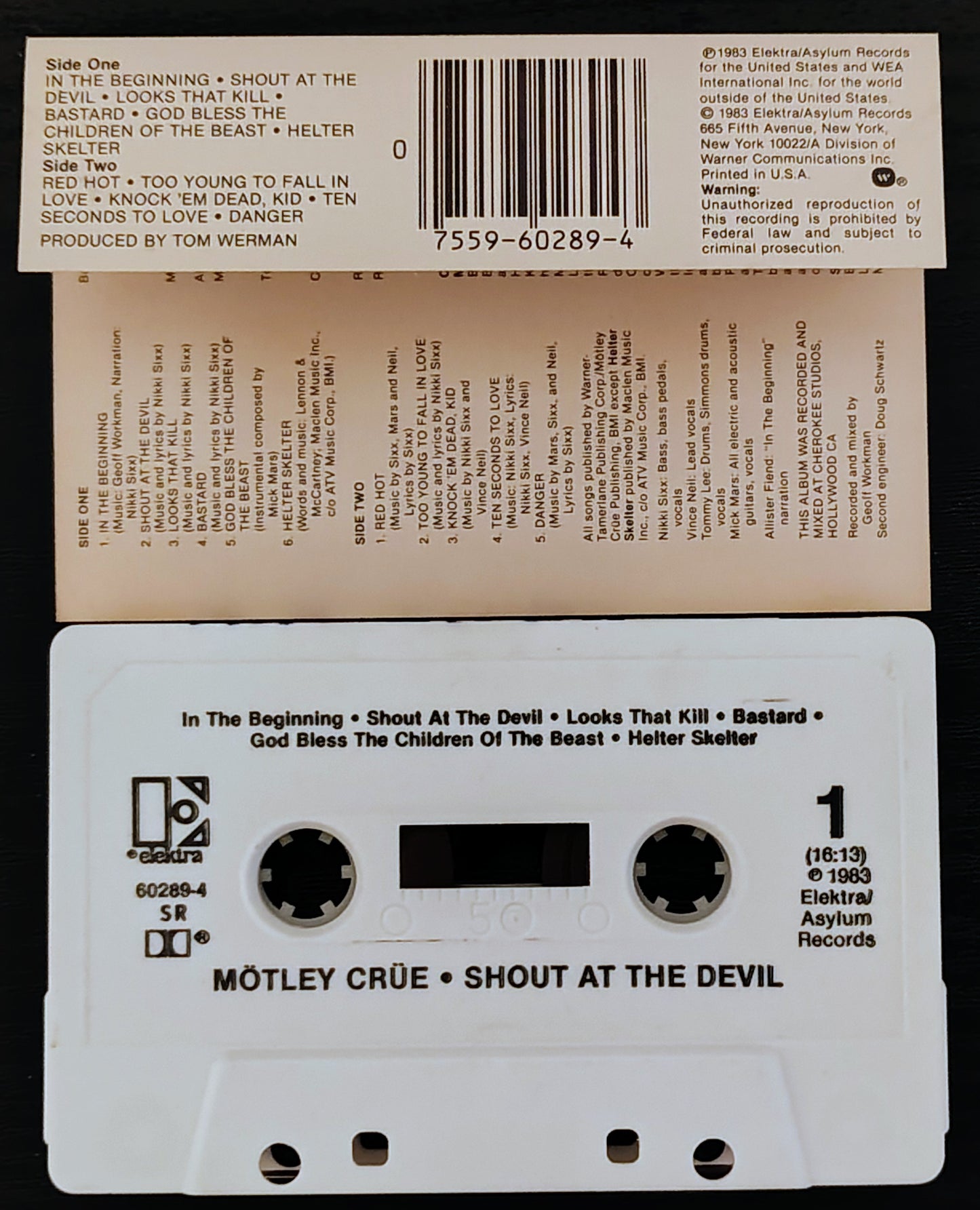 Mötley Crüe - "Shout At The Devil" - CASSETTE TAPE VG+/VG