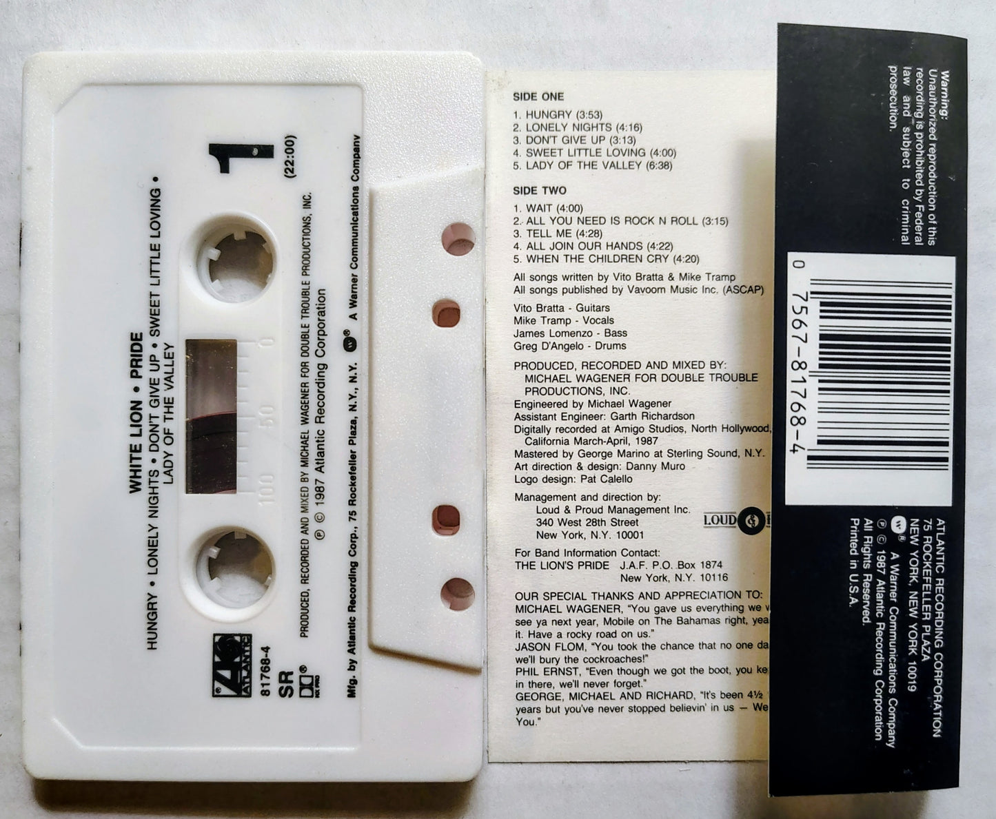 White Lion - “Pride” - CASSETTE TAPE VG+/VG