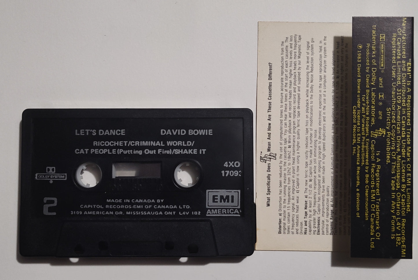 David Bowie - "Let's Dance" - CASSETTE TAPE (Canada; black shell; SDR; DOLBY) VG+/VG+