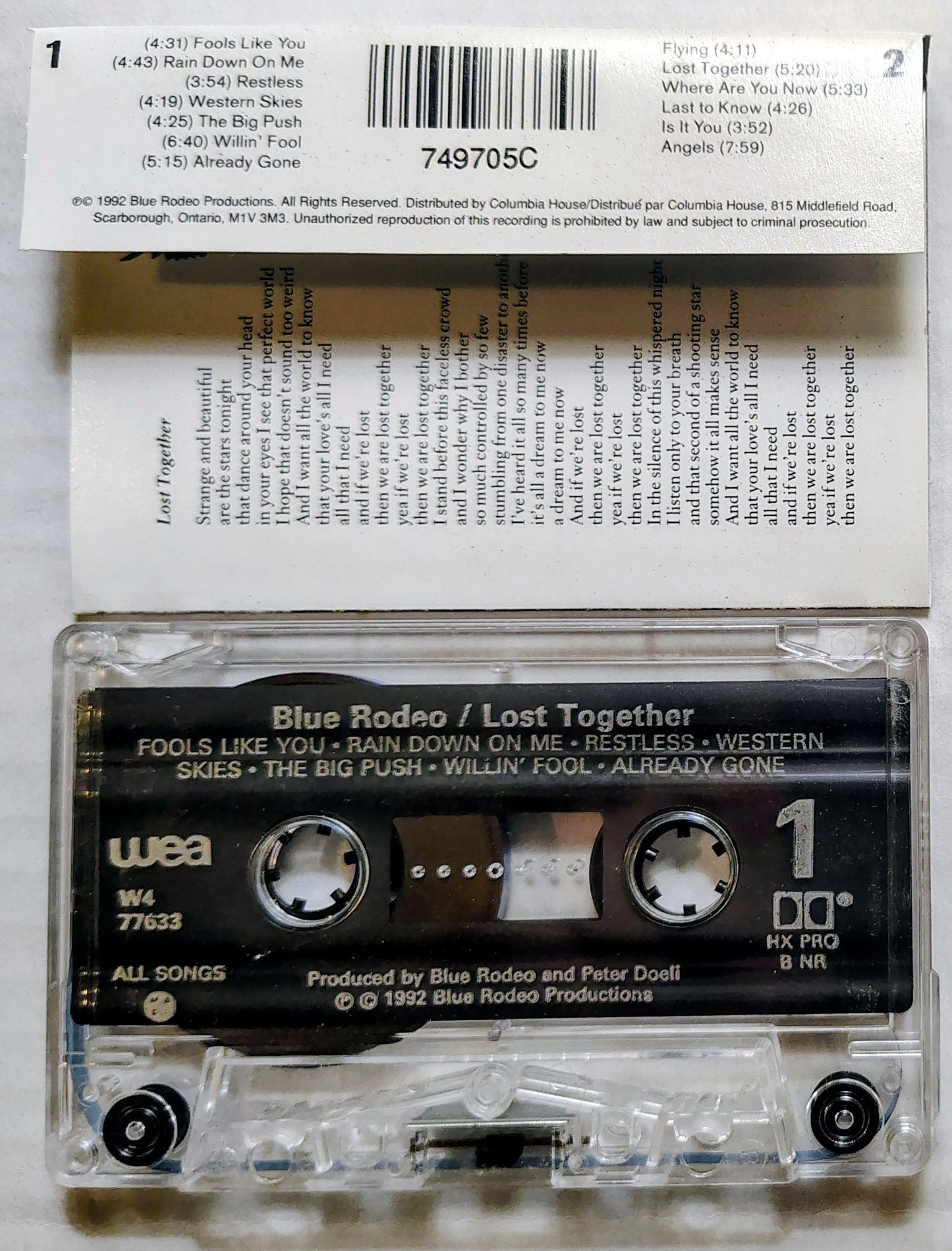 Blue Rodeo - “Lost Together” - CASSETTE TAPE VG+/VG