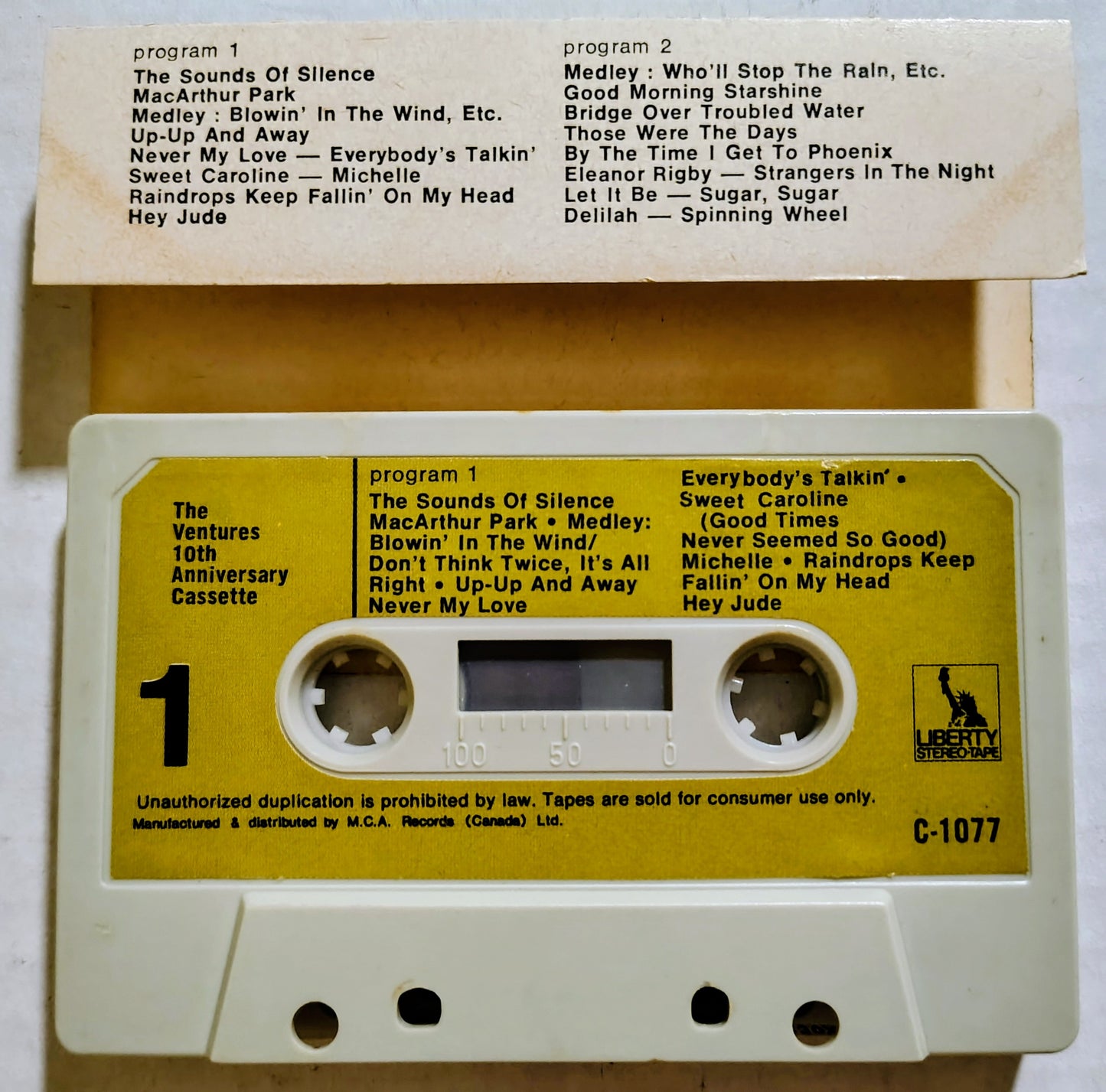 The Ventures - "10th Anniversary Cassette (Tape 1)" - CASSETTE TAPE (Canada; white shell;yellow labels;) VG/VG