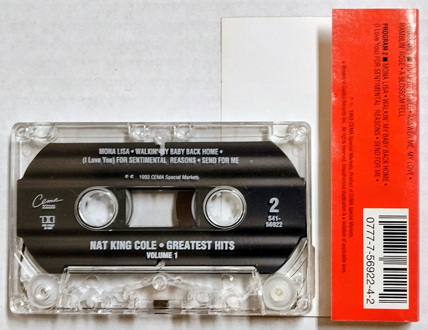 Nat King Cole - “Greatest Hits Volume 1” - CASSETTE TAPE VG+/VG+