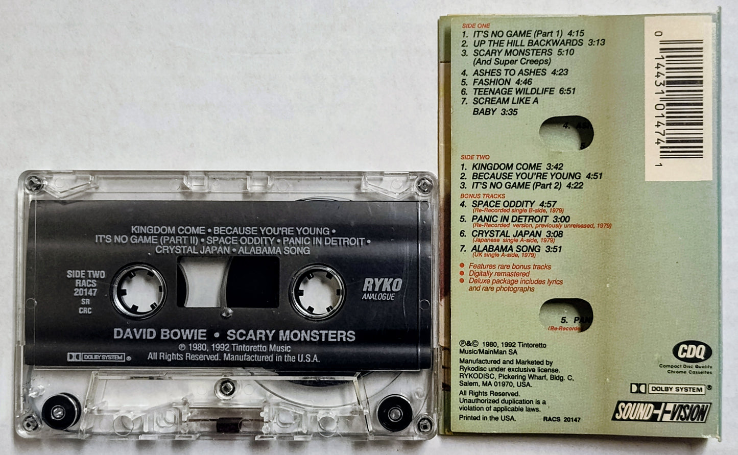 David Bowie - “Scary Monsters” - CASSETTE TAPE VG+/VG+