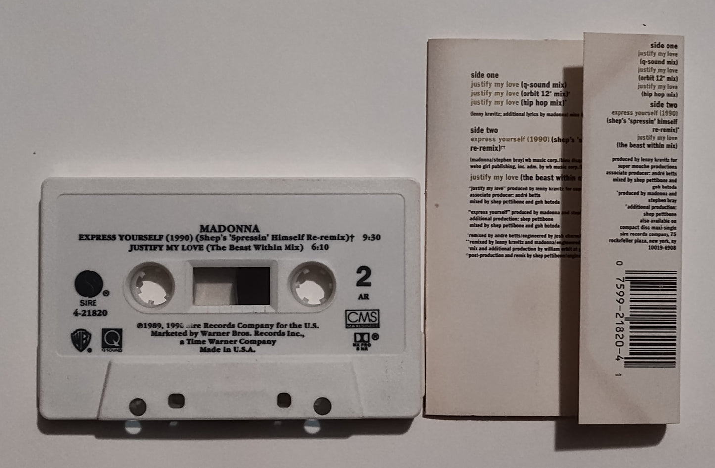 Madonna - "Justify My Love" - CASSETTE TAPE (AR; DOLBY HX PRO B NR) VG/VG+