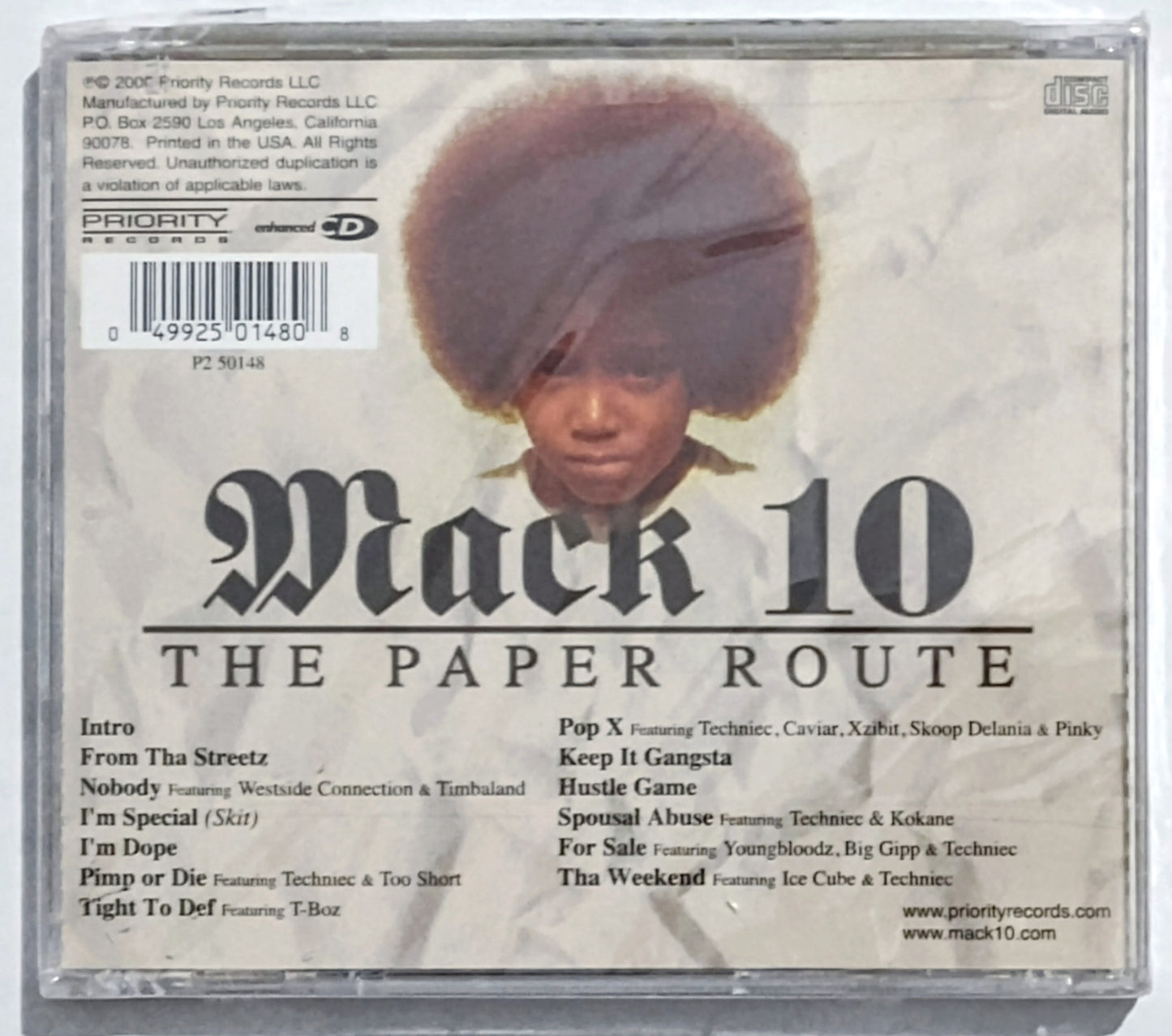 Mack 10 - “The Paper Route” - COMPACT DISC - VG+/M (Sealed with hype sticker; broken/cracked cover)