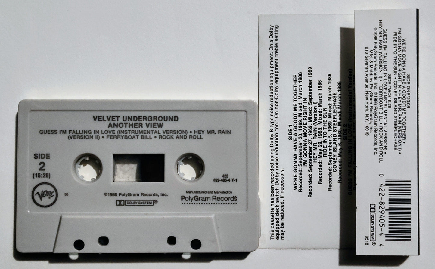Velvet Underground, The - "Another View: A Collection Of Previously Unreleased Recordings" - CASSETTE TAPE VG+/VG+