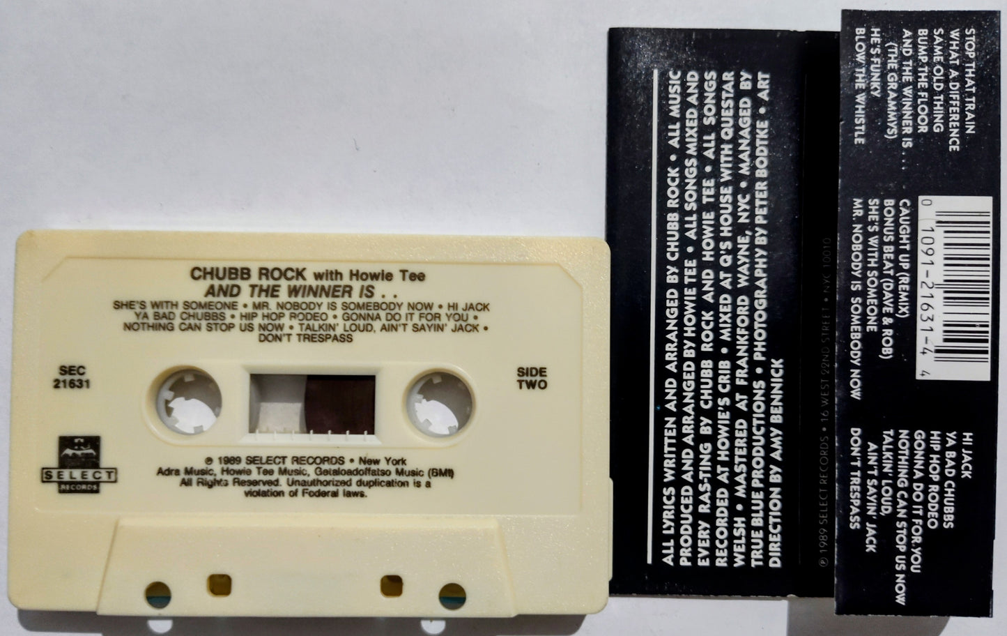 Chubb Rock With Howie Tee - “And The Winner Is” - CASSETTE TAPE VG+/VG+ [Kingston, Jamaica]