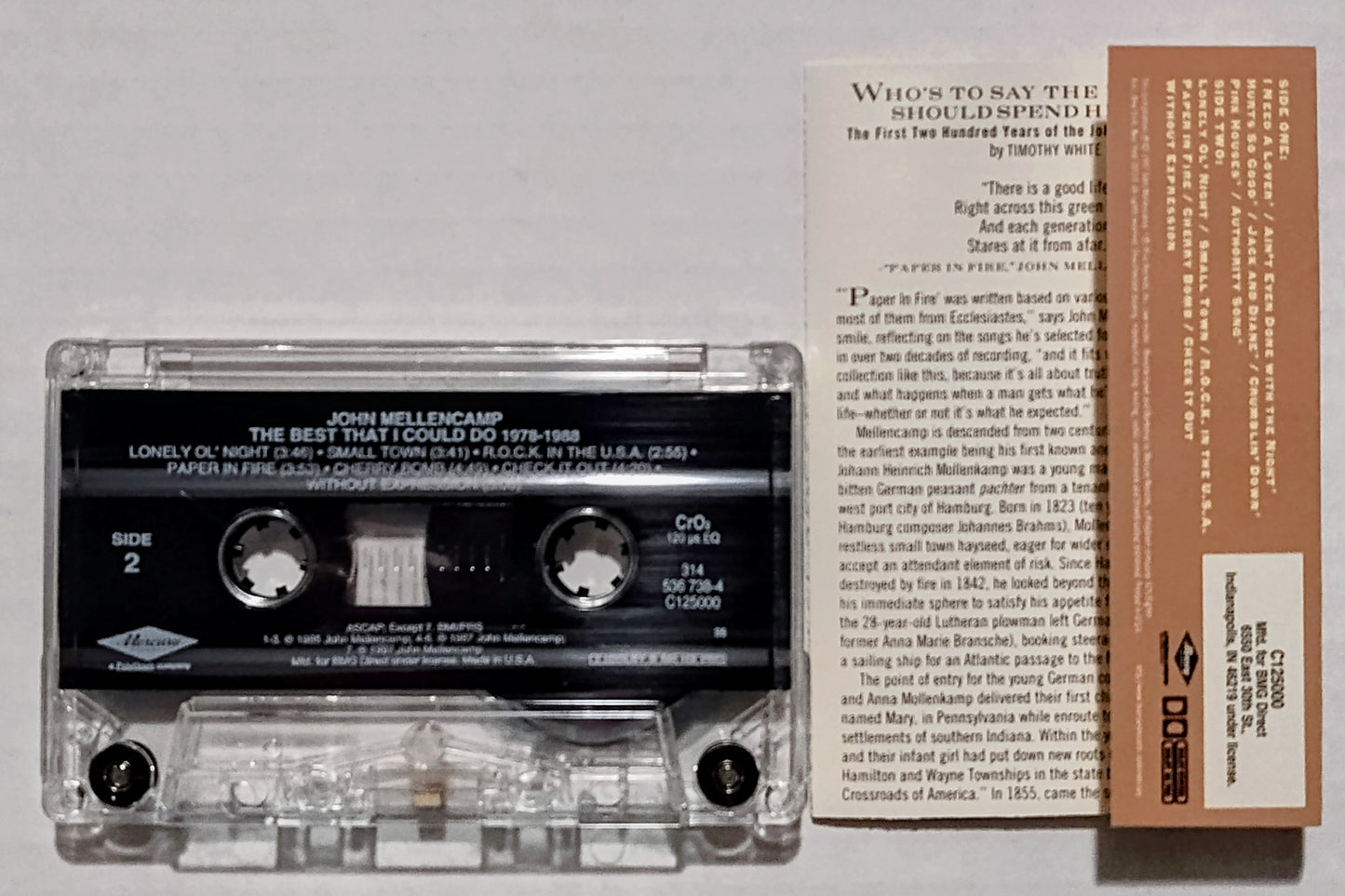 John Mellencamp - “The Best That I Could Do 1978-1988” - CASSETTE TAPE (BMG) VG+/VG+