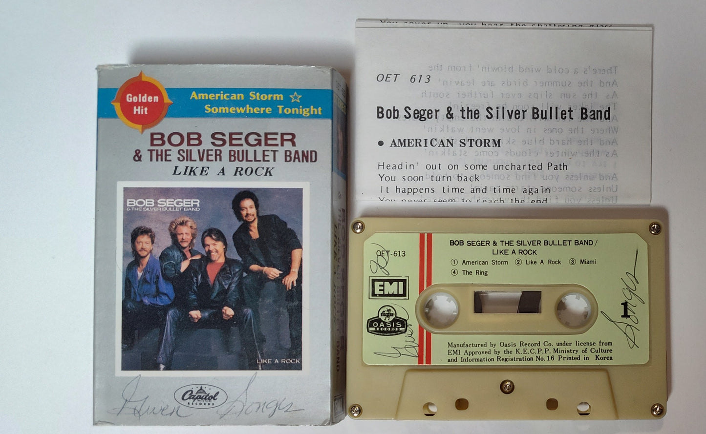 Bob Seger & The Silver Bullet Band - "Like A Rock" - CASSETTE TAPE (S. Korea; Oasis Records; Stereo) G/G (Cosmetic Downgrades only!)