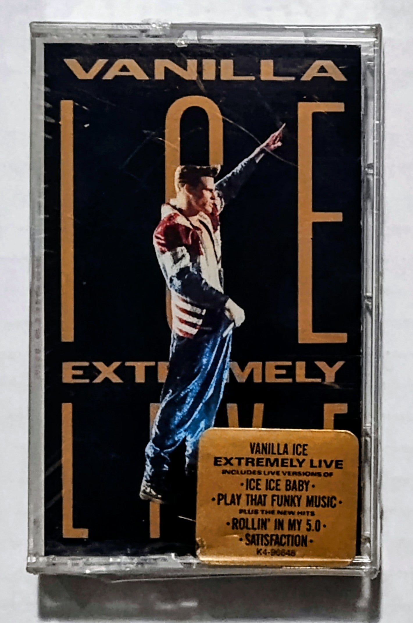 Vanilla Ice - “Extremely Live” - CASSETTE TAPE NM/M (Sealed with worn hype sticker; scratchy cellophane; small cracks on back and spin of case)