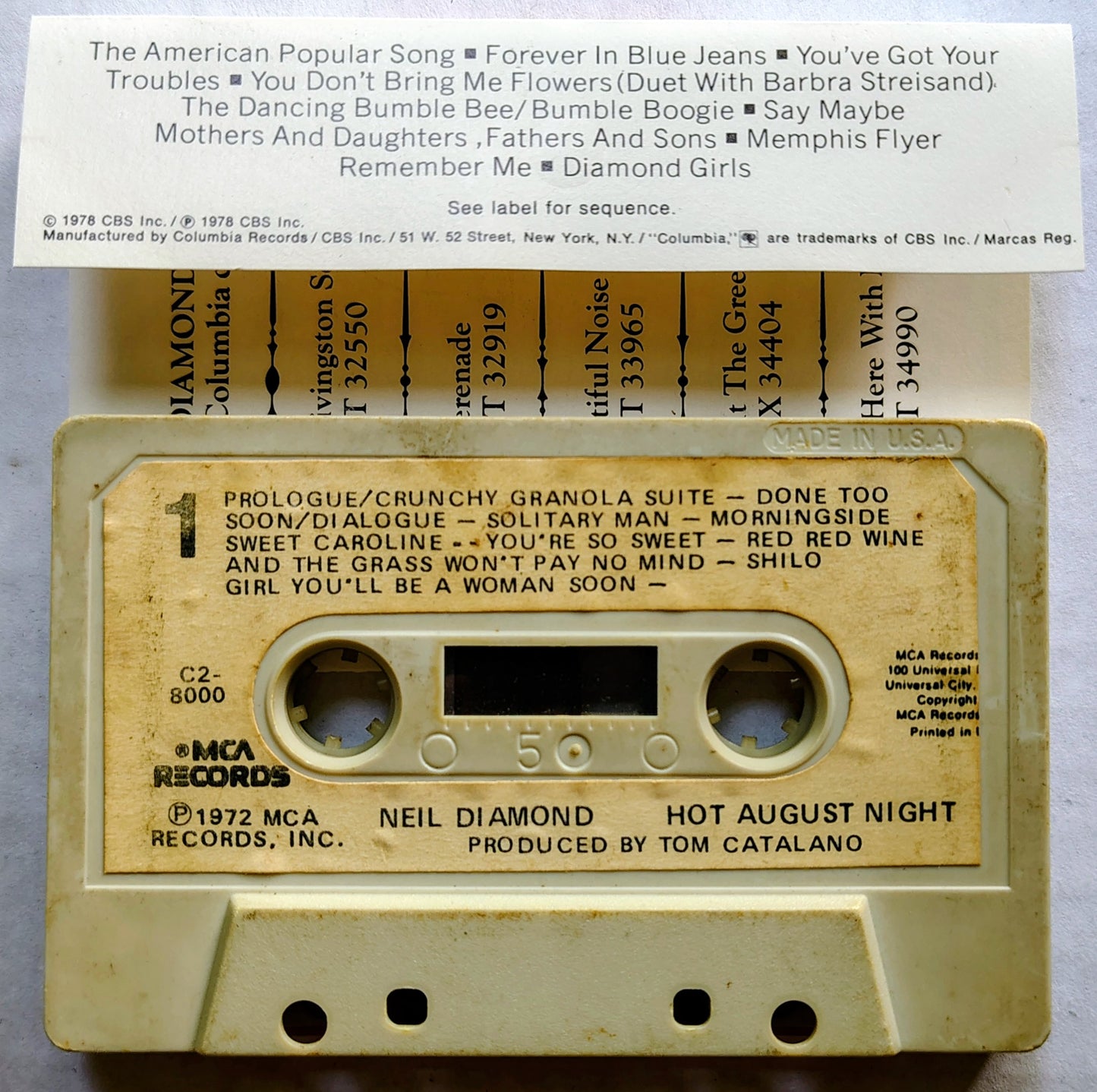Neil Diamond - "You Don't Bring Me Flowers" - CASSETTE TAPE VG+/G+
