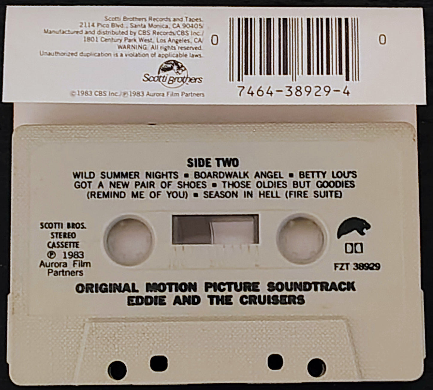 Various Artists - “Eddie And The Cruisers Soundtrack” - CASSETTE TAPE VG+/VG