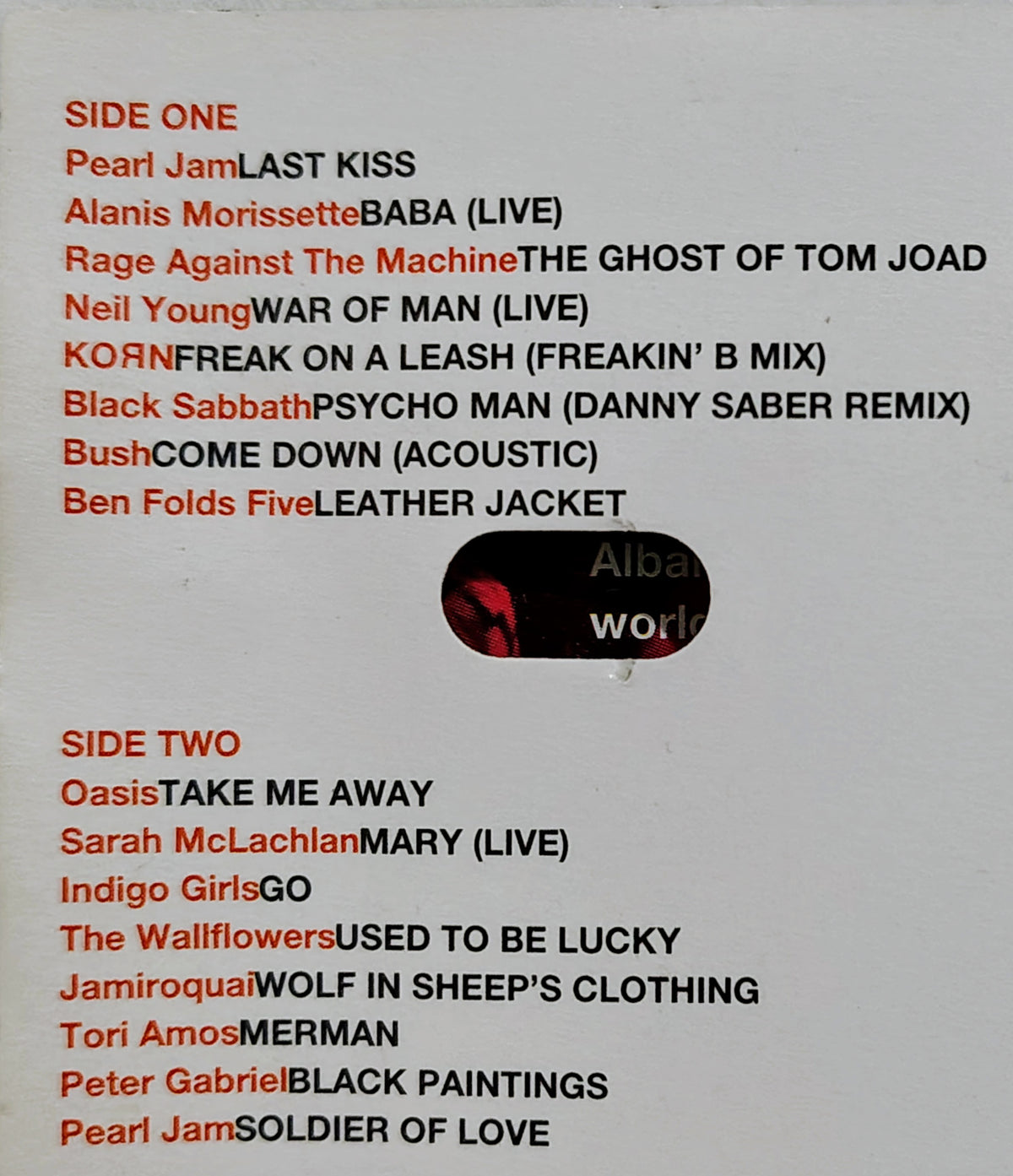 Various Artists (Pearl Jam, Korn, Black Sabbath, Bush, Alanis Morrisette, Rage Against The Machine) - "No Boundaries Compilation (1999)" - CASSETTE TAPE VG/VG *🚨*
