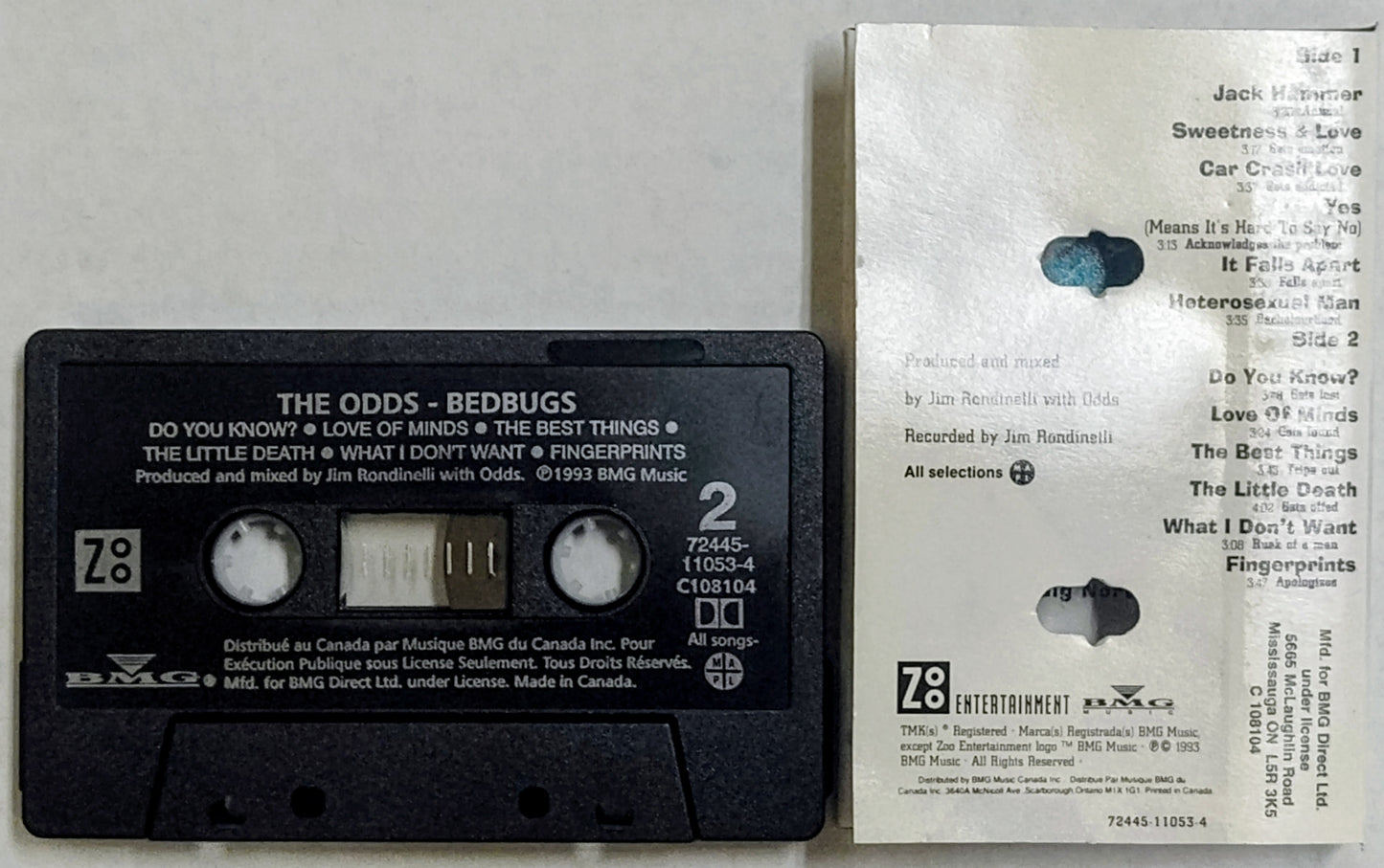 Odds, The - “Bedbugs” - CASSETTE TAPE (Canada; black shell) G+/VG+ *🚨*