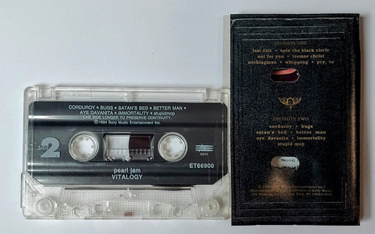 Pearl Jam - "Vitalogy" CASSETTE TAPE VG/VG+ (Bent inner j card; includes tiny booklet)