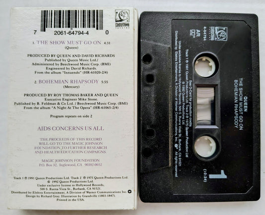 Queen - "The Show Must Go On/ Bohemian Rhapsody" - CASSETTE TAPE (Single) VG/VG+