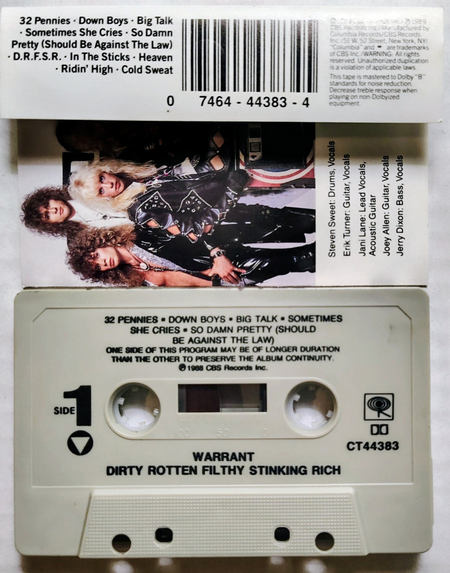 Warrant - “Dirty Rotten Filthy Stinking Rich” - CASSETTE TAPE VG+/VG