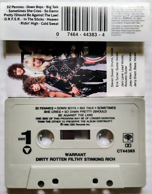 Warrant - “Dirty Rotten Filthy Stinking Rich” - CASSETTE TAPE VG+/VG