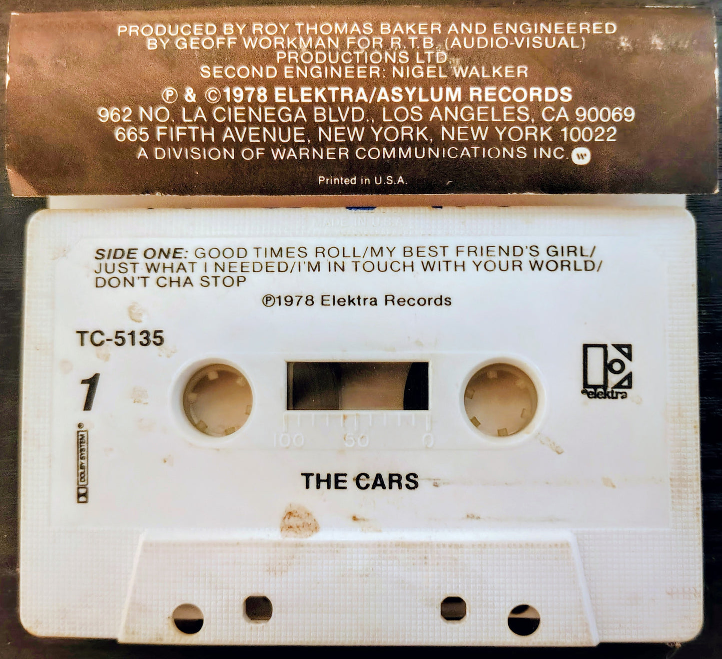 Cars, The - "The Cars" - CASSETTE TAPE VG/G+