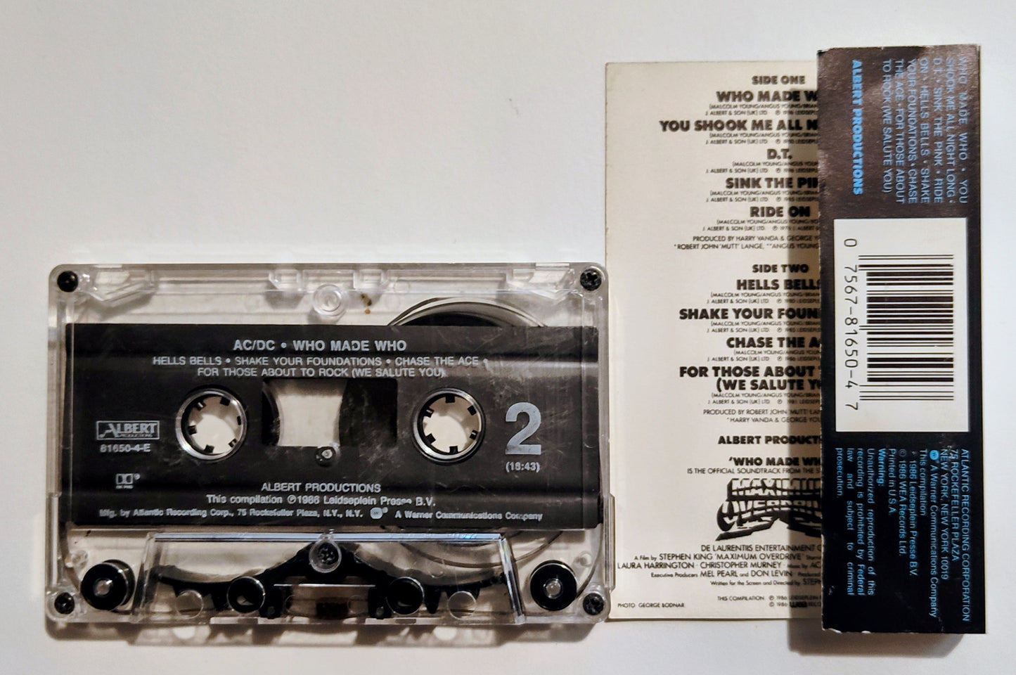 AC/DC - "Who Made Who (Maximum Overdrive Soundtrack)" - CASSETTE TAPE (DOLBY HX PRO B NR) VG/VG