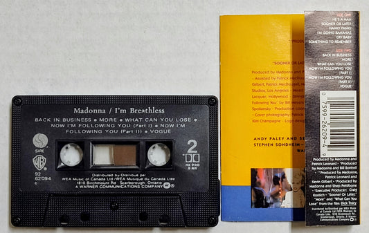 Madonna - “I’m Breathless (Dick Tracy Soundtrack)” - CASSETTE TAPE (Canada; black shell) VG+/VG+