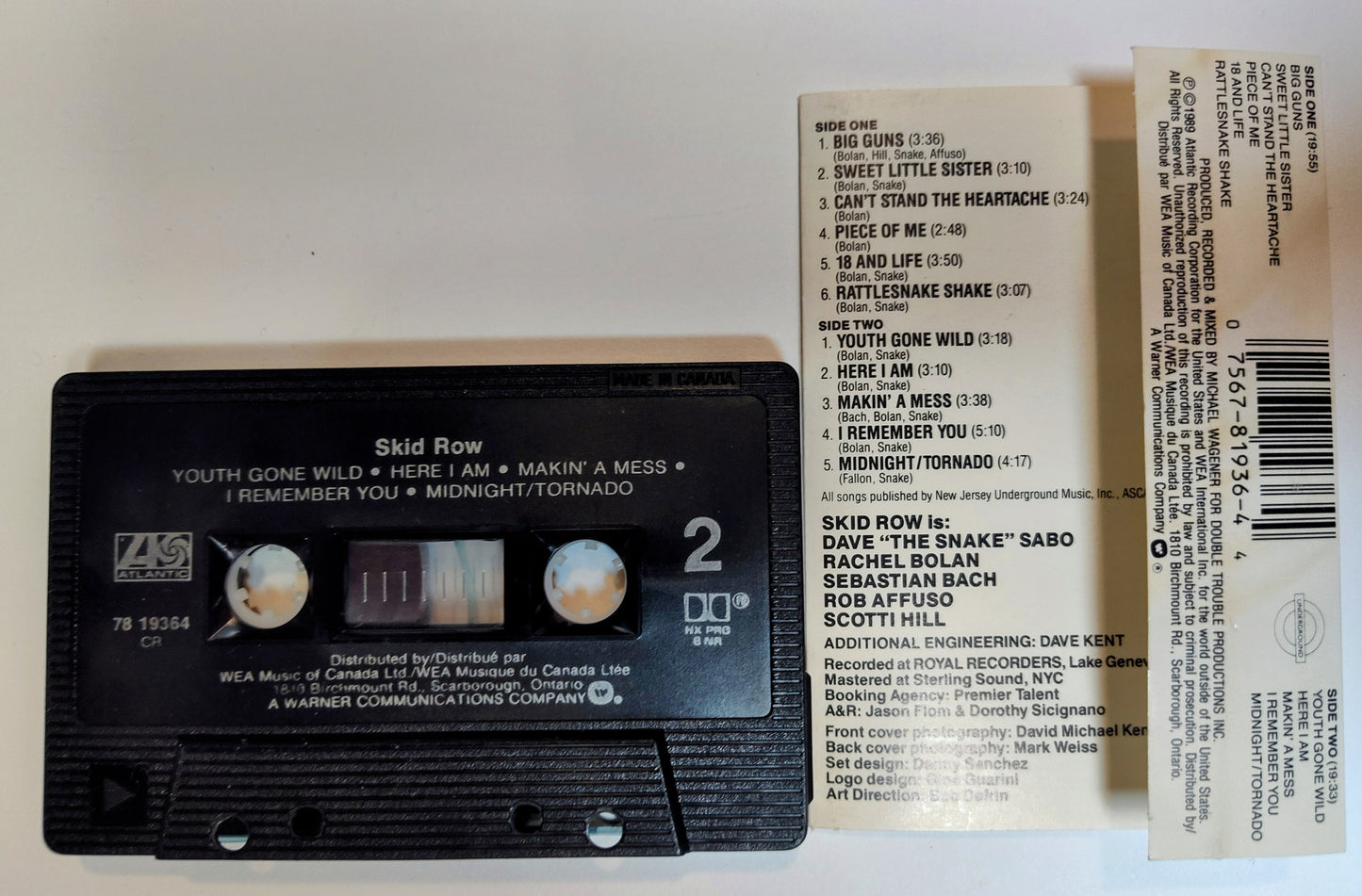 Skid Row - "Skid Row" CASSETTE TAPE (Canada; black shell; CR HX PRO B NR) VG/VG+