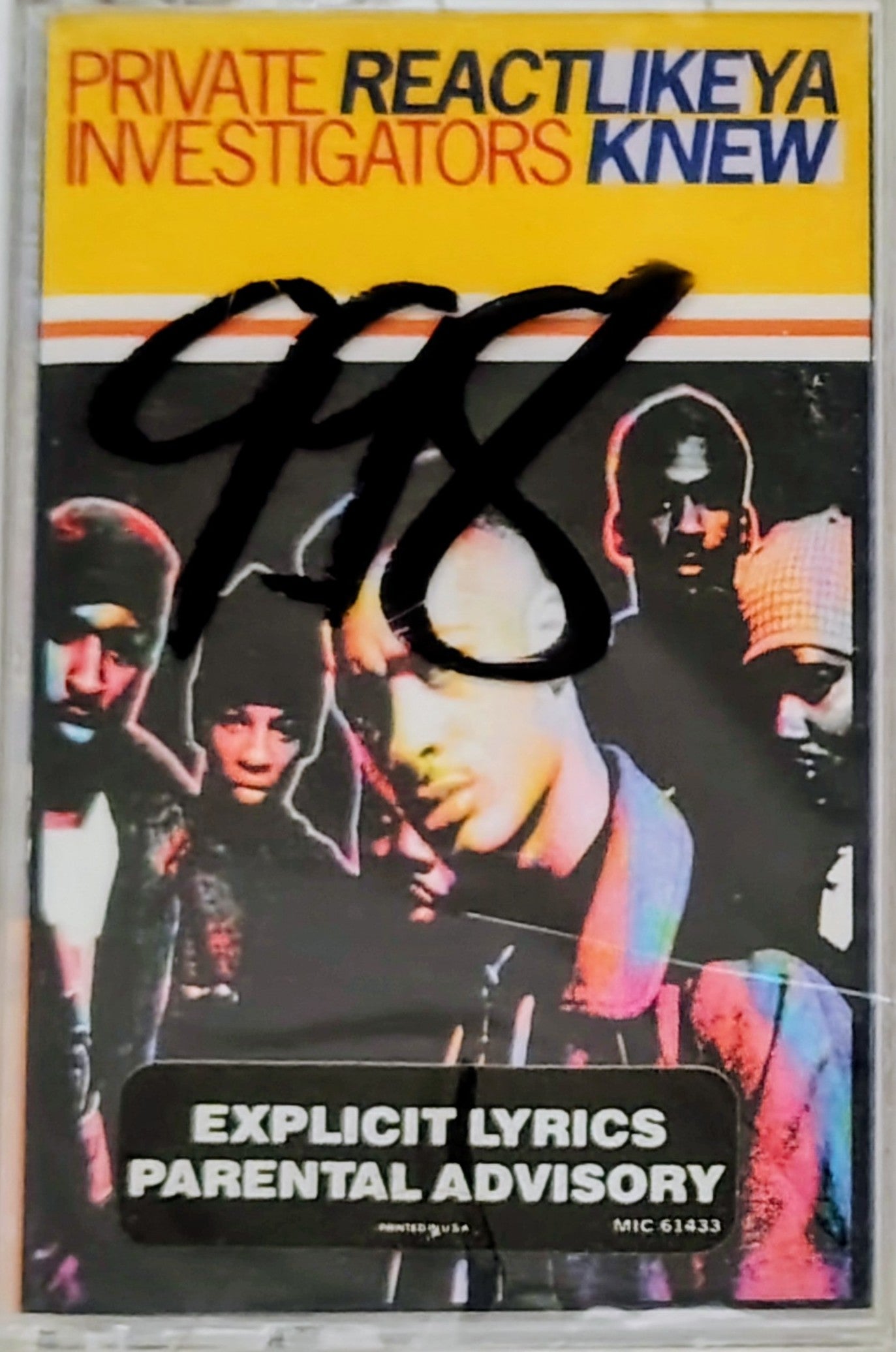 Private Investigators - "React Like Ya Knew" - CASSETTE TAPE NM/M (Sealed;cracked case; price written on cellophane)