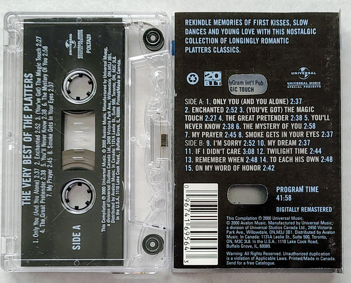 Platters, The - "The Very Best of the Platters" - CASSETTE TAPE VG+/VG+