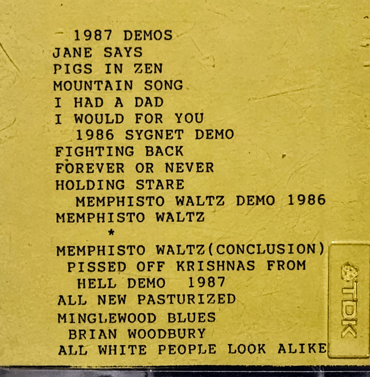 Jane’s Addiction - “Demos (Unofficial)” - CASSETTE TAPE VG+/VG+