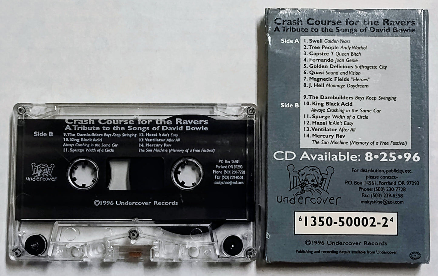 Various Artists - “Crash Course For The Ravers: A Tribute To The Songs Of David Bowie (Undercover Records)” - INDIE CASSETTE TAPE VG/VG+