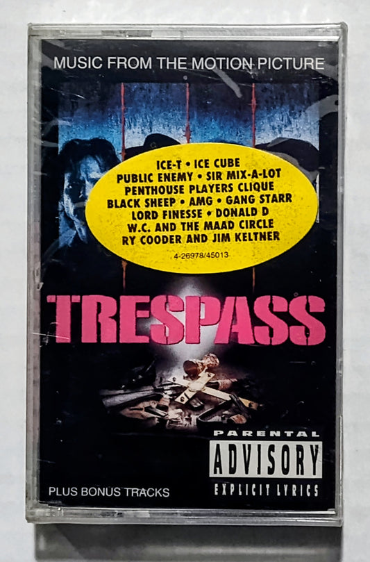 Various Artists - “Trespass Soundtrack” - CASSETTE TAPE VG+/M (Sealed with hype sitcker; drill hole through spine of case and j card)