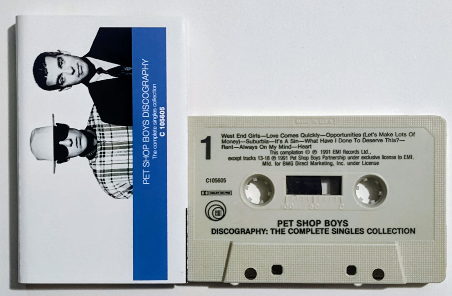 Pet Shop Boys - "Discography: The Complete Singles Collection" - CASSETTE TAPE (BMG Club) VG+/VG+