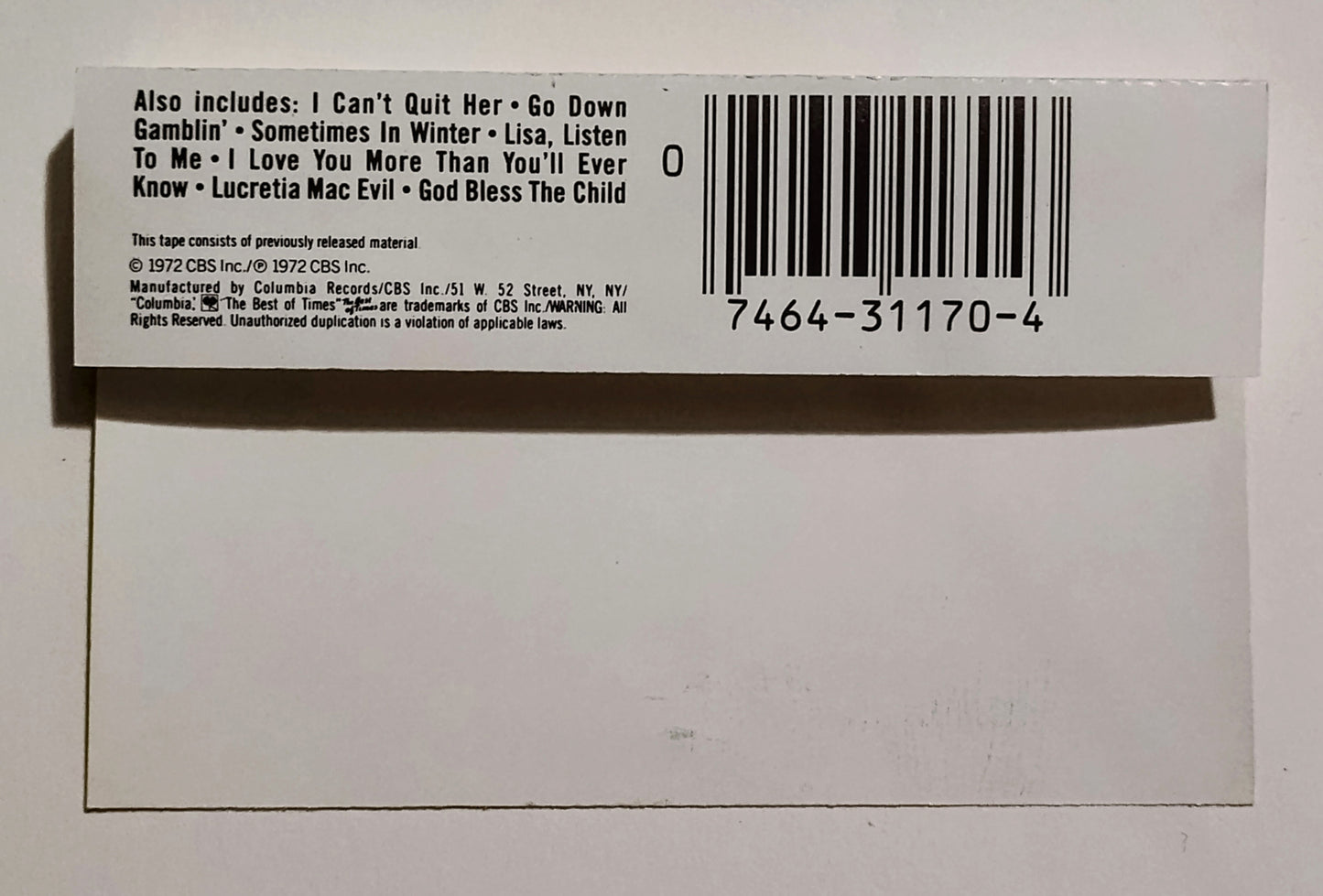 Blood, Sweat and Tears - "Greatest Hits" - CASSETTE TAPE VG+/VG+