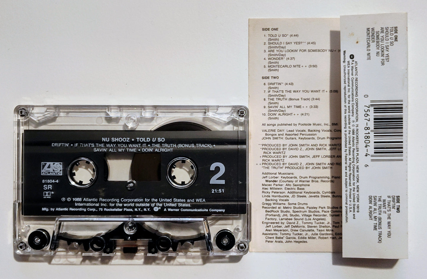 Nu Shooz - "Told U So" - CASSETTE TAPE (SR; DOLBY HX PRO) NM/M