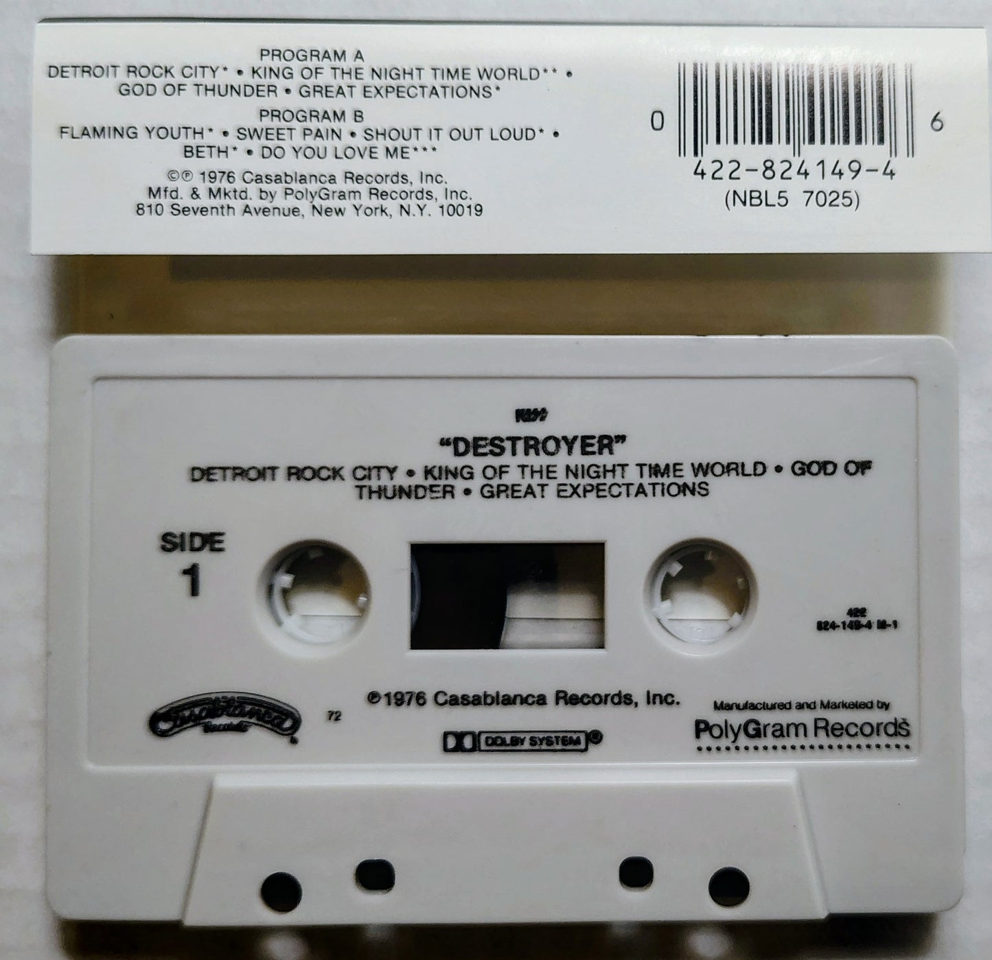 KISS - “Destroyer” - CASSETTE TAPE VG+/VG