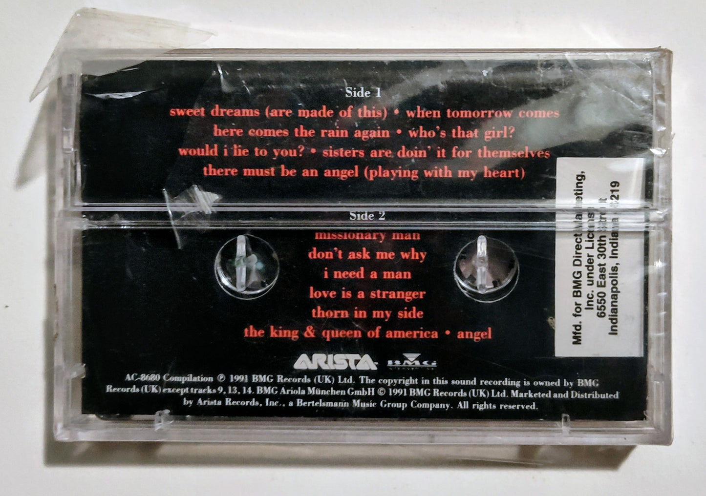 Eurythmics - "Greatest Hits" - CASSETTE TAPE (BMG) VG+/M (Sealed; badly broken seal; cracked case)