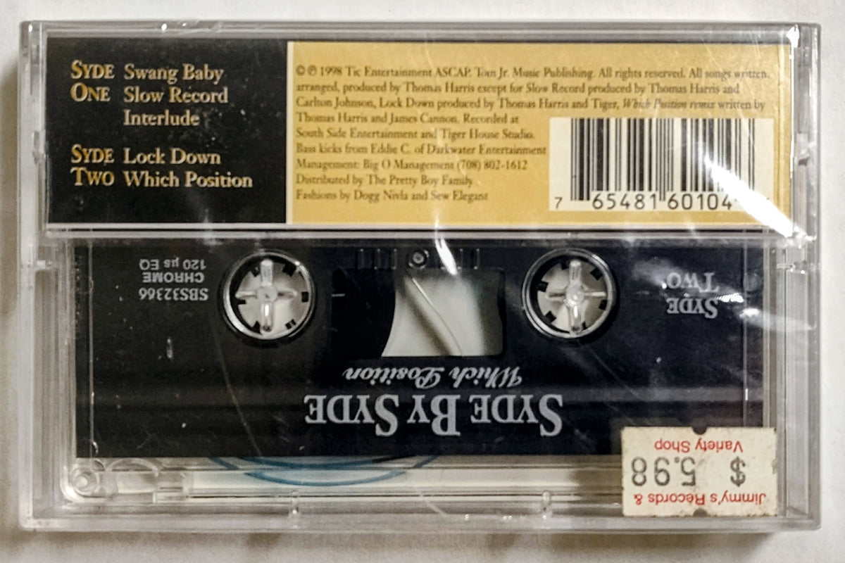 Syde By Syde - “Which Position” - CASSETTE TAPE NM/M (Sealed; scratchy cellophane; tiny tear in seal)