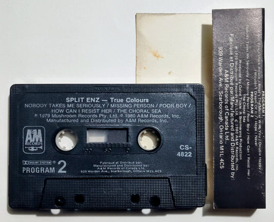 Split Enz - "True Colours" - CASSETTE TAPE (Canada; black shell; DOLBY) G+/VG+