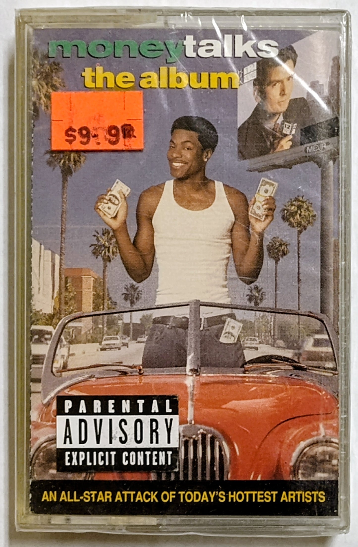 Various Artists - “Money Talks Soundtrack” - CASSETTE TAPE VG+/M (Sealed; Large cracks and broken seal on back of case)
